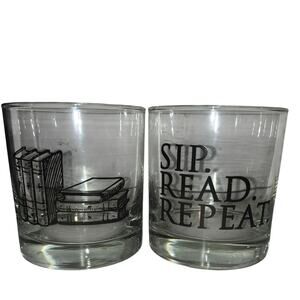 2 tumbler rocks glasses reading themed